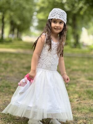 Kinderjurk met Ierse kant van 80% katoen en 20% viscose - Wit (7-8 jaar)