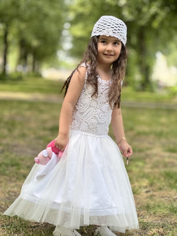 Kinderjurk met Ierse kant van 80% katoen en 20% viscose - Wit (7-8 jaar)