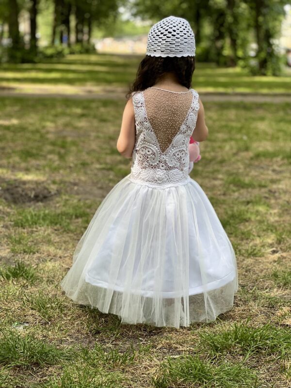 Kinderjurk met Ierse kant van 80% katoen en 20% viscose - Wit (7-8 jaar)