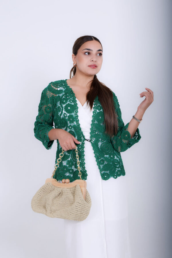 Crochet zomer Jas van 80% Katoen en 20 % Viscose - Groen (M-L)