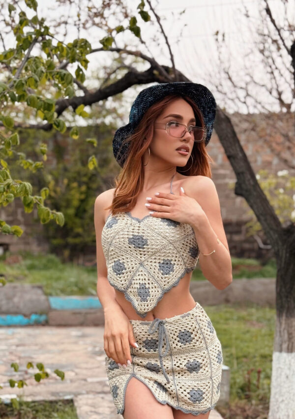 Zomerset met rok en top van gehaakt katoen - Crèmekleur (M-L)