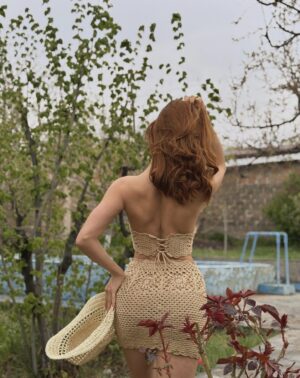 Zomerset met rok en top van gehaakt katoen - Crèmekleur (M-L)