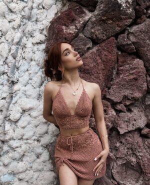 Beach set: top en rokje in gehaakte stijl - Roze