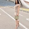 Zomerjurk van gehaakt Katoen, Bamboe  - Beige (M-L)