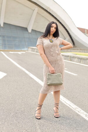 Zomerjurk van gehaakt Katoen, Bamboe  - Beige (M-L)