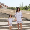 Zomerjurk Moeder dochter van 80 %  Cotton 20% Italiaanse viscose - Witte Moeder M/L Dochter 3/4 jaar