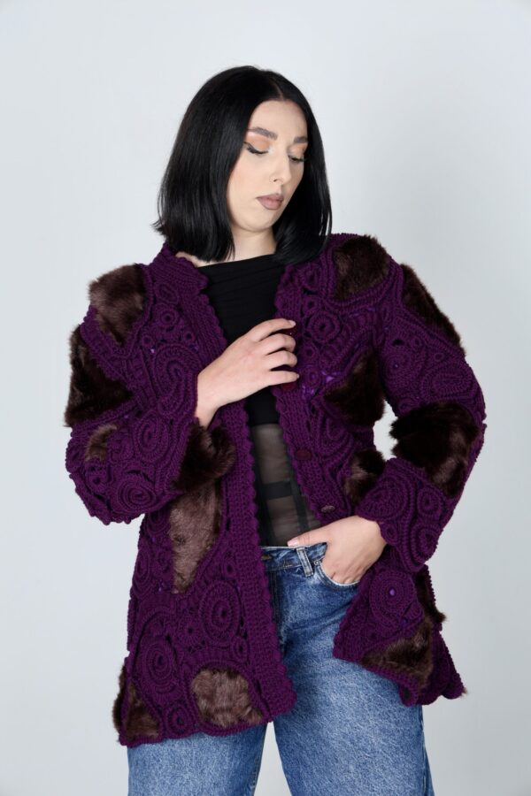 Jas van 50% wol en 50% alpaca - Donker Paars (M-L)