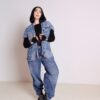 Unieke Crochet Jas  mouwloos Ierse kant - Grijsblauw Kleur (M-L)