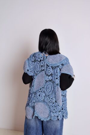 Unieke Crochet Jas  mouwloos Ierse kant - Grijsblauw Kleur (M-L)