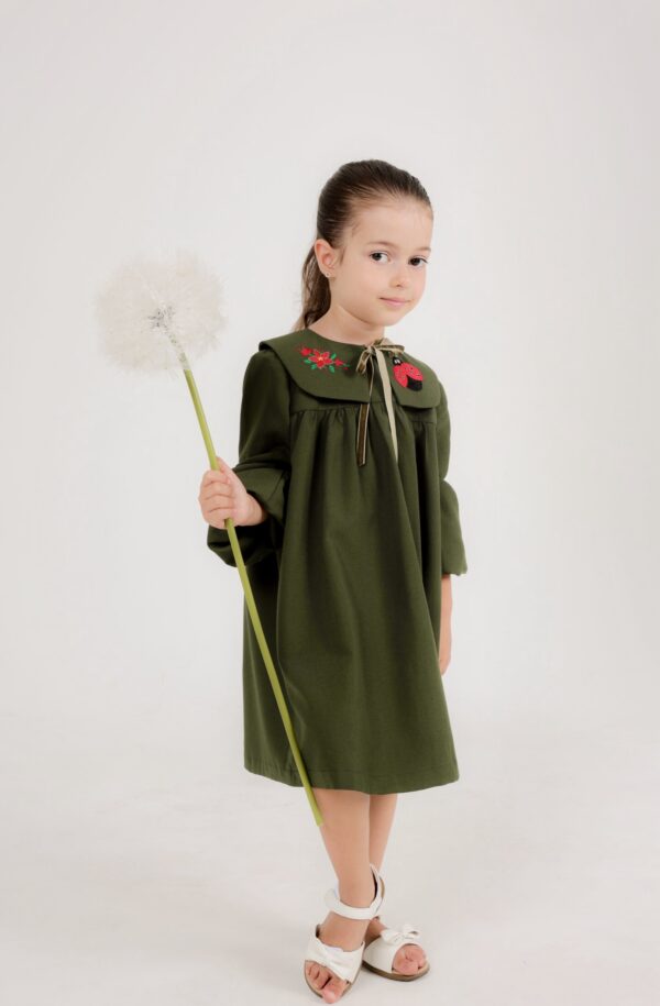 Kinderjurk met Handmade borduurwerk Bloemen & Lieveheersbeestje    (5-6 jaar) Handmade