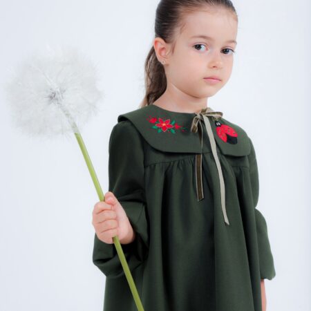 Kinderjurk met Handmade borduurwerk Bloemen & Lieveheersbeestje    (5-6 jaar) Handmade