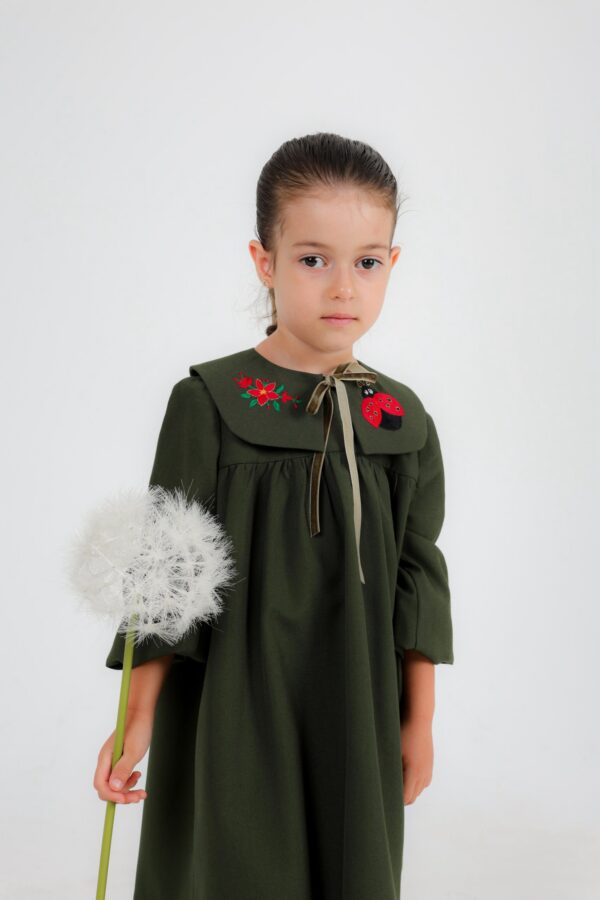 Kinderjurk met Handmade borduurwerk Bloemen & Lieveheersbeestje    (5-6 jaar) Handmade