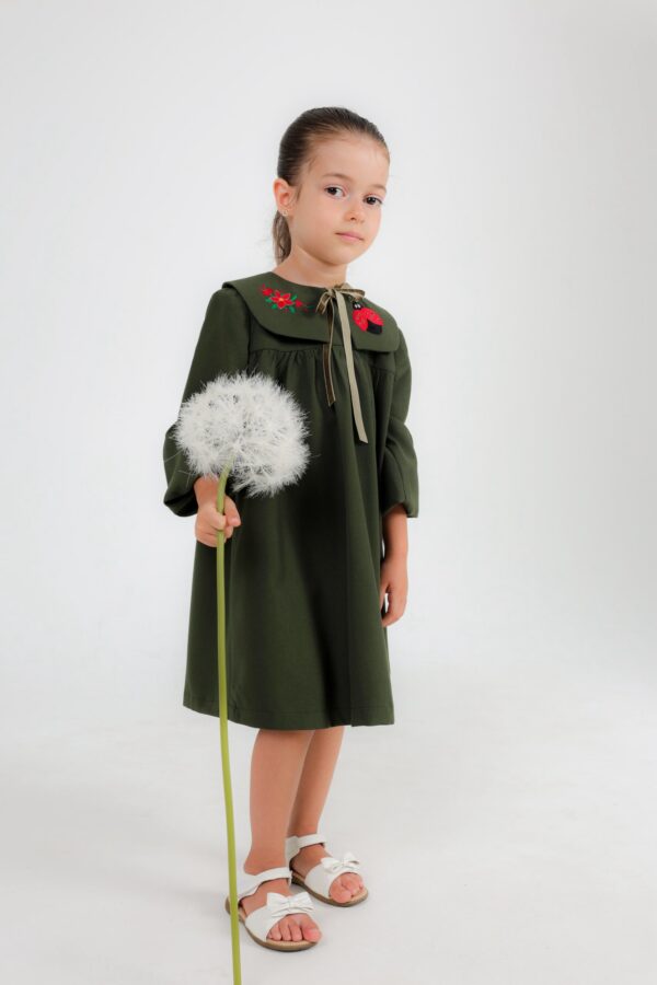 Kinderjurk met Handmade borduurwerk Bloemen & Lieveheersbeestje    (5-6 jaar) Handmade