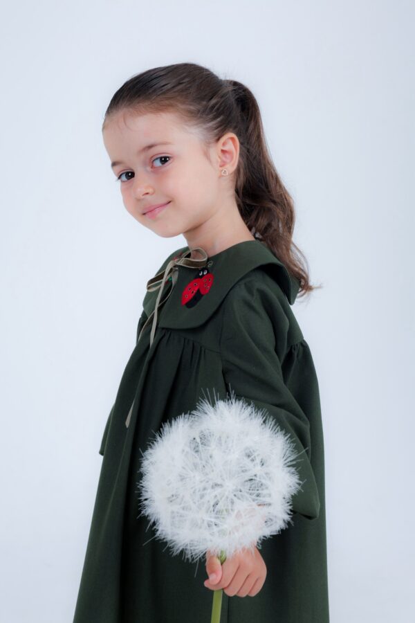 Kinderjurk met Handmade borduurwerk Bloemen & Lieveheersbeestje    (5-6 jaar) Handmade