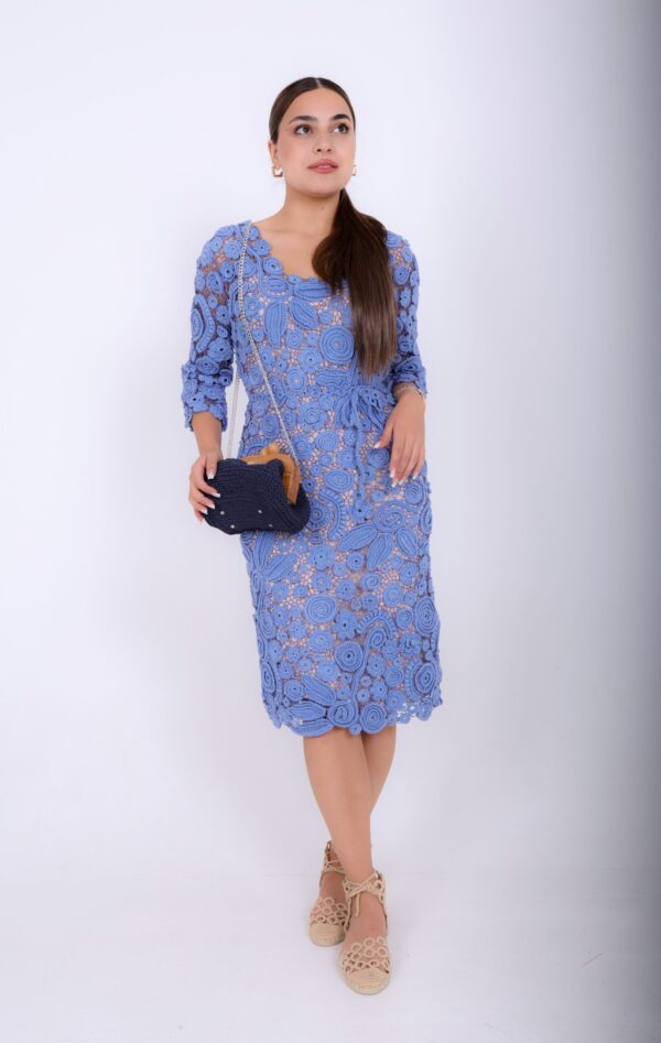 Zomerjurk Classic & Unieke van gehaakt Irse Kant 
katoen - Viscose Baby Blouw  (S-M-L)