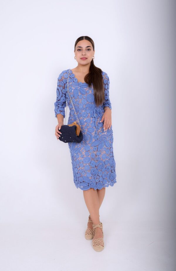 Zomerjurk Classic & Unieke van gehaakt Irse Kant 
katoen - Viscose Baby Blouw  (S-M-L)