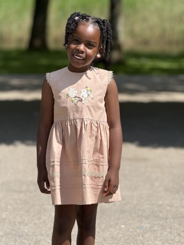 Hand Embroidered Kids Dress – Handmade Girls Dress with Floral Details, Soft Cotton Party Dress