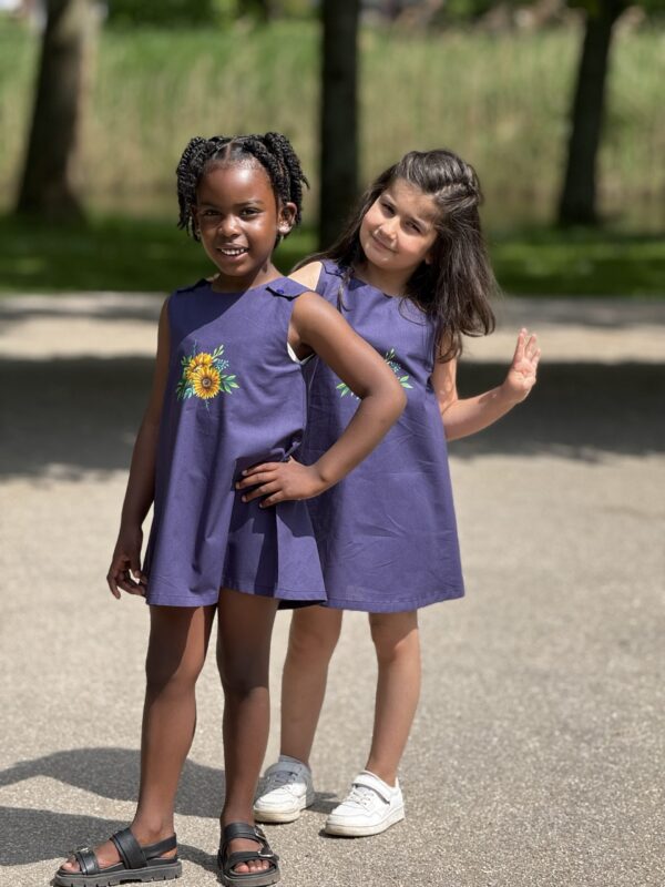 Kinderjurk met Zonnebloem Katoen Hand geschilderd (3-4 jaar)