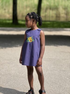 Kinderjurk met Zonnebloem Katoen Hand geschilderd (3-4 jaar)