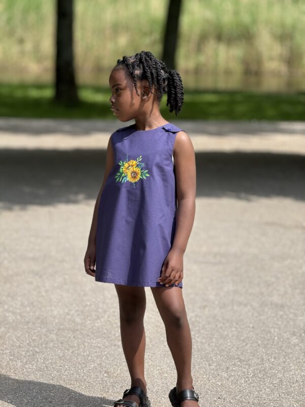 Kinderjurk met Zonnebloem Katoen Hand geschilderd (3-4 jaar)