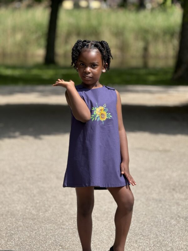 Kinderjurk met Zonnebloem Katoen Hand geschilderd (3-4 jaar)
