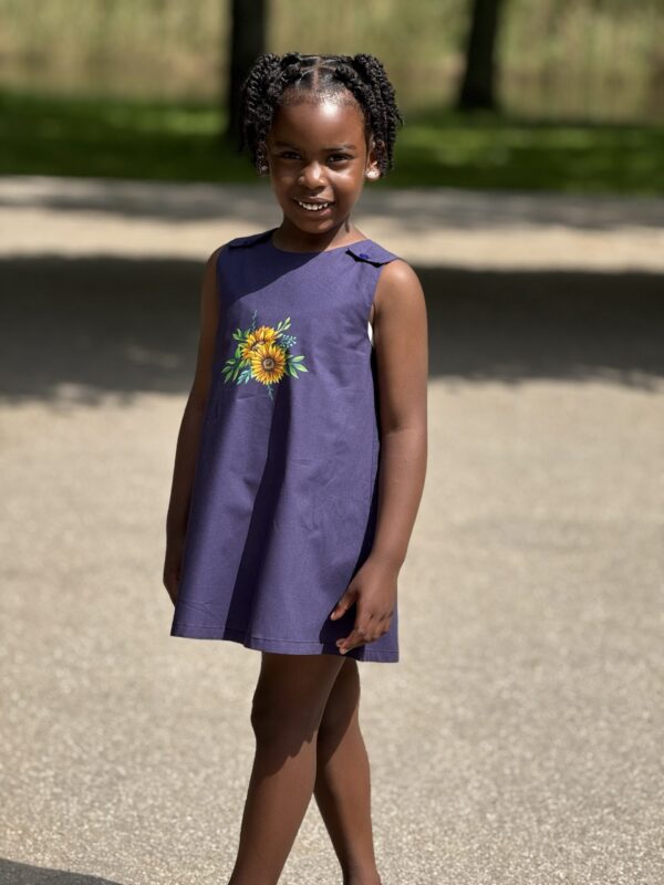 Kinderjurk met Zonnebloem Katoen Hand geschilderd (3-4 jaar)