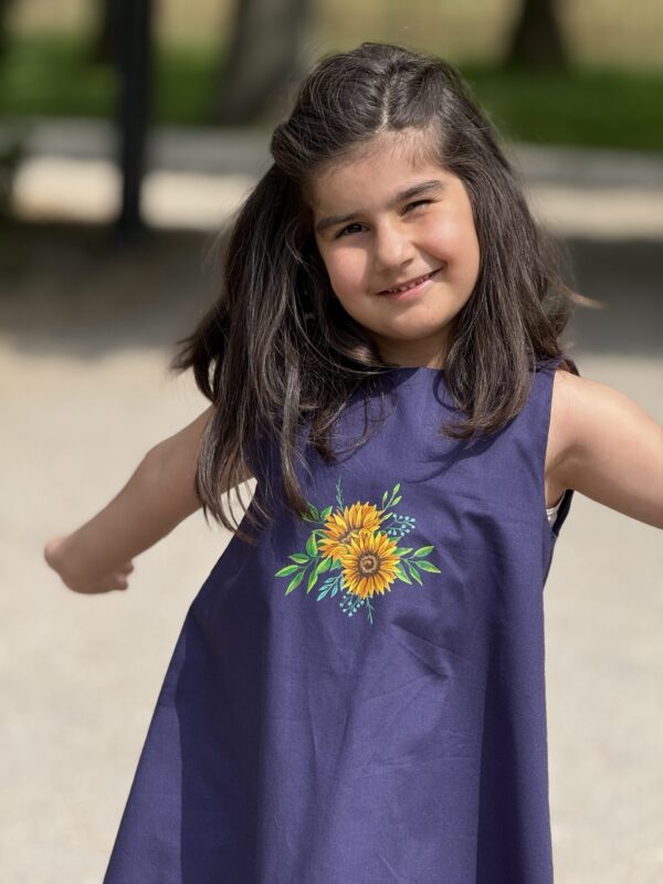 Kinderjurk met Zonnebloem Katoen Hand geschilderd (3-4 jaar)