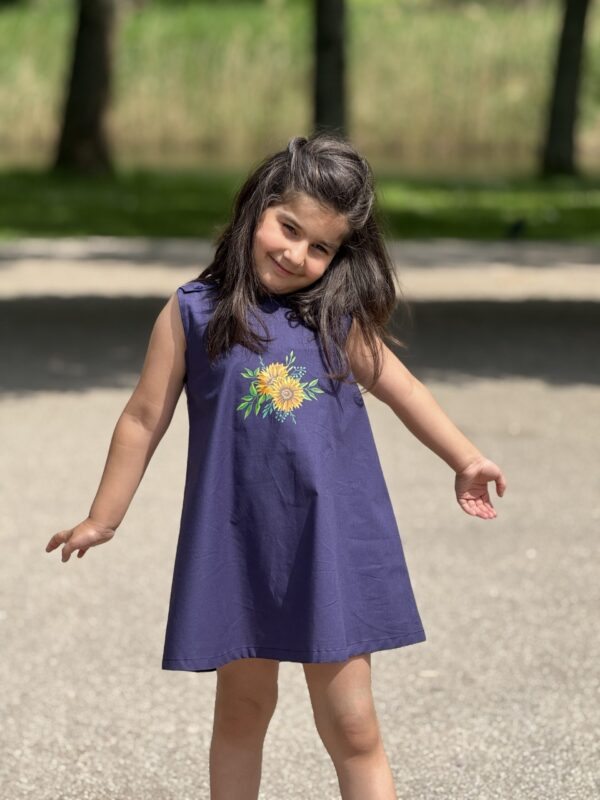 Kinderjurk met Zonnebloem Katoen Hand geschilderd (3-4 jaar)