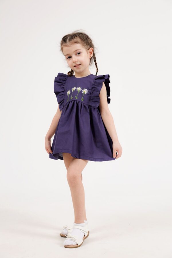 Kinderjurk met  Paardebloemen Borduurwerk Katoen  (3-4jaar) Handmade