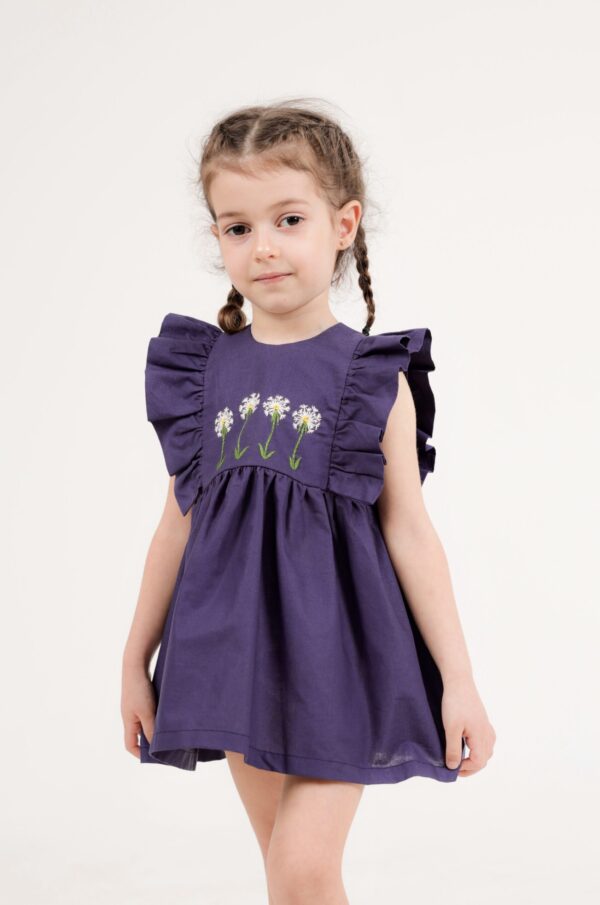 Kinderjurk met  Paardebloemen Borduurwerk Katoen  (3-4jaar) Handmade