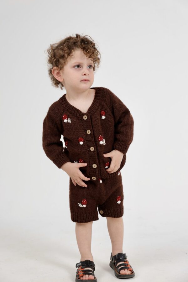 Baby  Set Rompertje & Vest Paddenstoel Borduurwerk 80% wol 20% pa  2-3 jaar