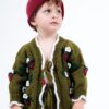 Kinderen Set Vest en Broek Aardbeien 80% wol  en 20% alpaca - Groen  ( 2-4 jaar)