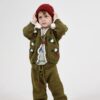Kinderen Set Vest en Broek Aardbeien 80% wol  en 20% alpaca - Groen  ( 2-4 jaar)