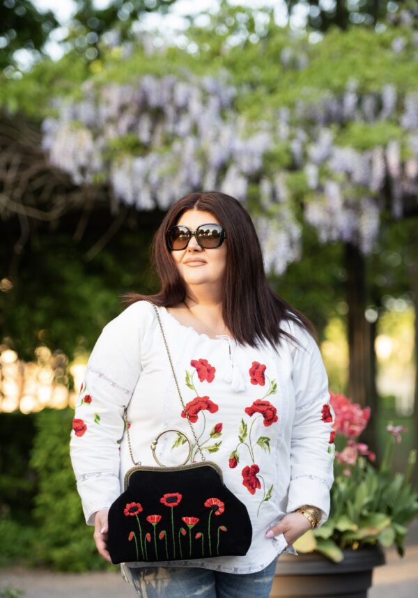 Stijlvol Unieke Tas Klaprozen Handmade Suède & Borduurwerk