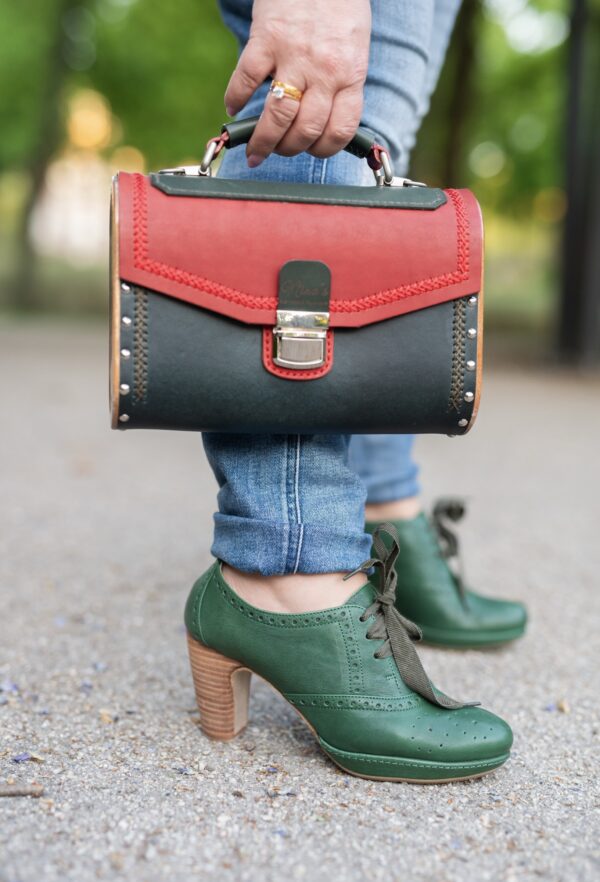 Leer Unieke Tas met Walnoten Hout Combinatie met Bergen bloemen  Handmade