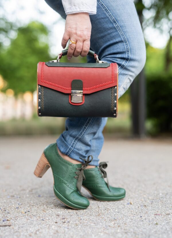 Leer Unieke Tas met Walnoten Hout Combinatie met Bergen bloemen  Handmade
