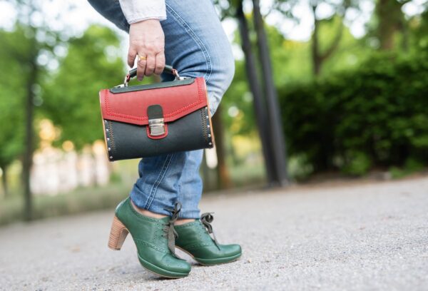 Leer Unieke Tas met Walnoten Hout Combinatie met Bergen bloemen  Handmade