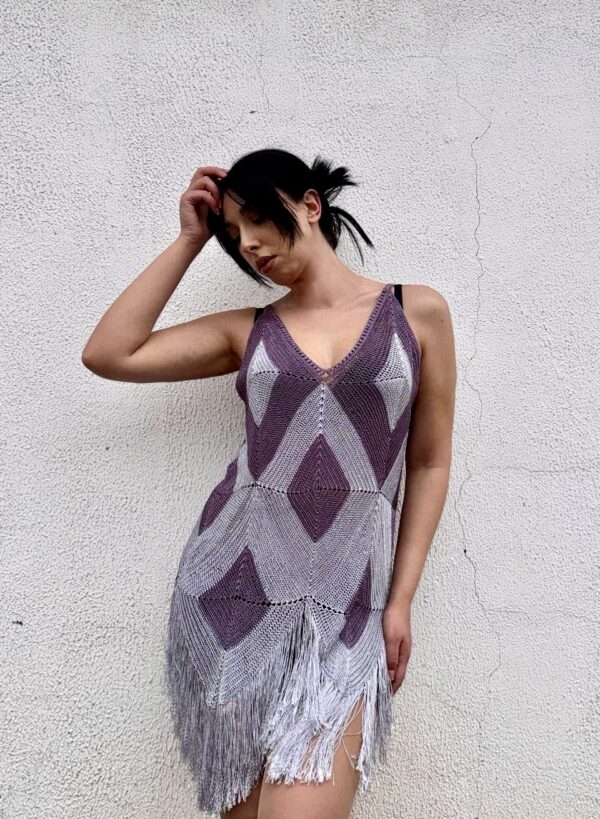 img_7090 Beach Jurk gehaakte stijl - Paars -Grijs (M-L)
