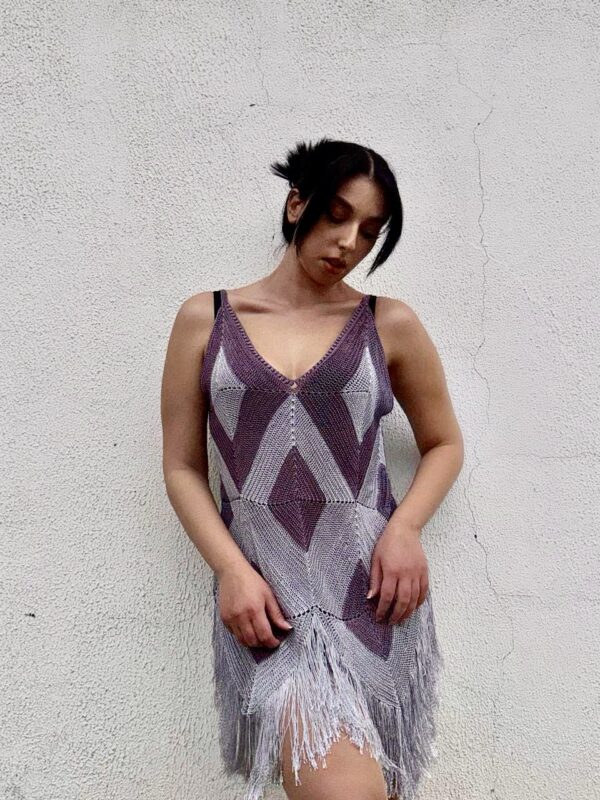 img_7091 Beach Jurk gehaakte stijl - Paars -Grijs (M-L)