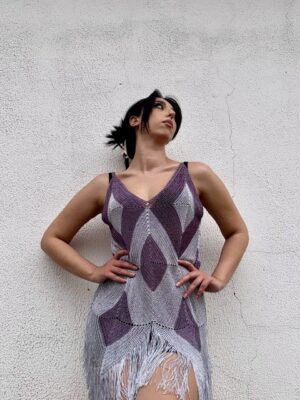 Beach Jurk gehaakte stijl -  Paars -Grijs  (M-L)