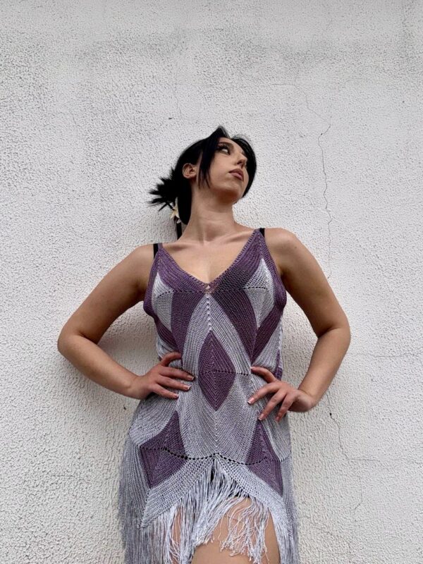 img_7092 Beach Jurk gehaakte stijl - Paars -Grijs (M-L)