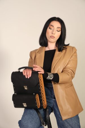 Exclusief   Unieke Rugzak Combinatie met Walnoot houten Handmade