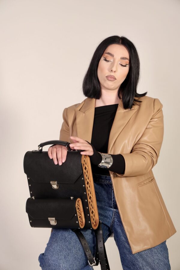 Exclusief   Unieke Rugzak Combinatie met Walnoot houten Handmade