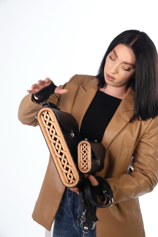 Exclusief   Unieke Rugzak Combinatie met Walnoot houten Handmade