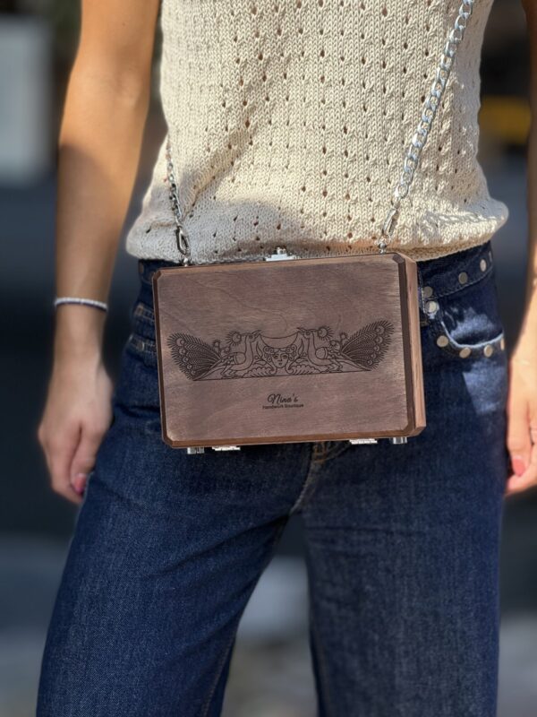 Handgemaakte design tas Exclusieve handgemaakte houten tas van walnoothout met leren binnenkant