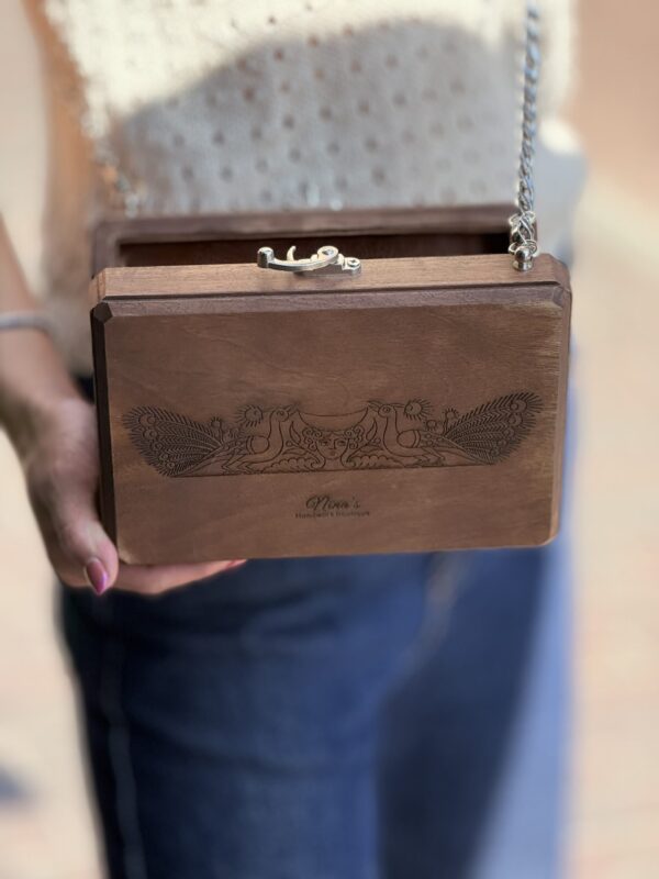 Handgemaakte design tas Exclusieve handgemaakte houten tas van walnoothout met leren binnenkant