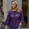 Crochet Blouse in gehaakte stijl van 100% Merino Wol - Handmade Paars