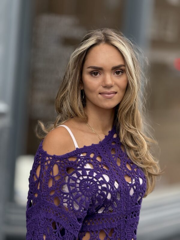 Crochet Blouse in gehaakte stijl van 100% Merino Wol - Handmade Paars