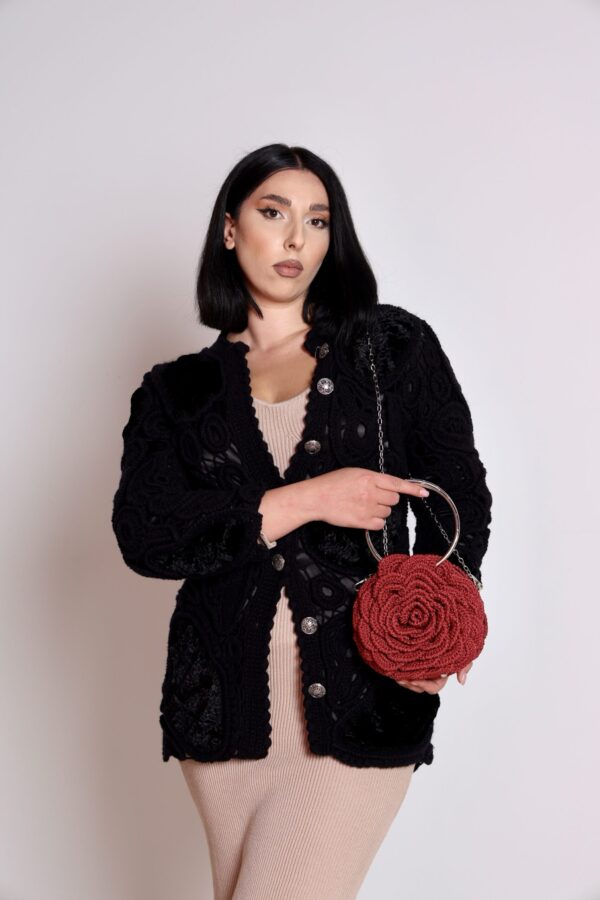 Exclusief  Handmade Tas Roos ( wijn rood)