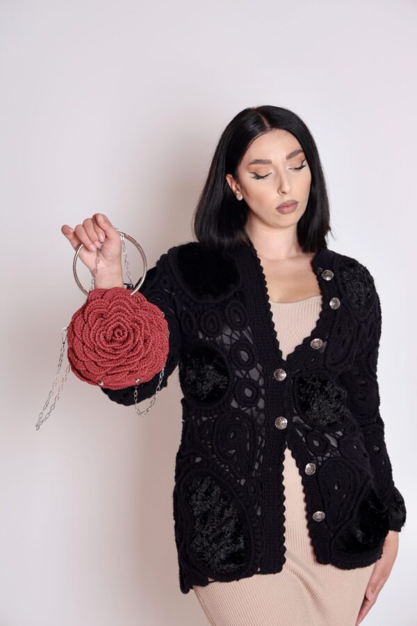 Exclusief  Handmade Tas Roos ( wijn rood)